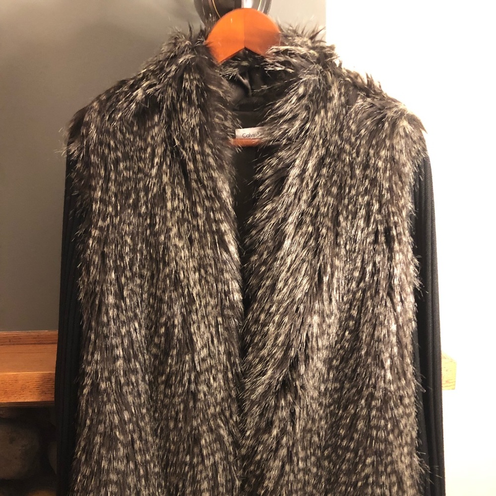 NWT Calvin Klein Faux Fur Black Sweater